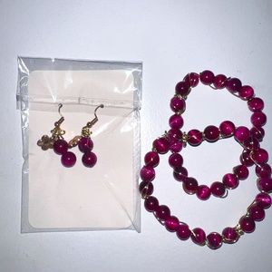 Handcrafted Fuchsia Tiger Eye Jewelry Set